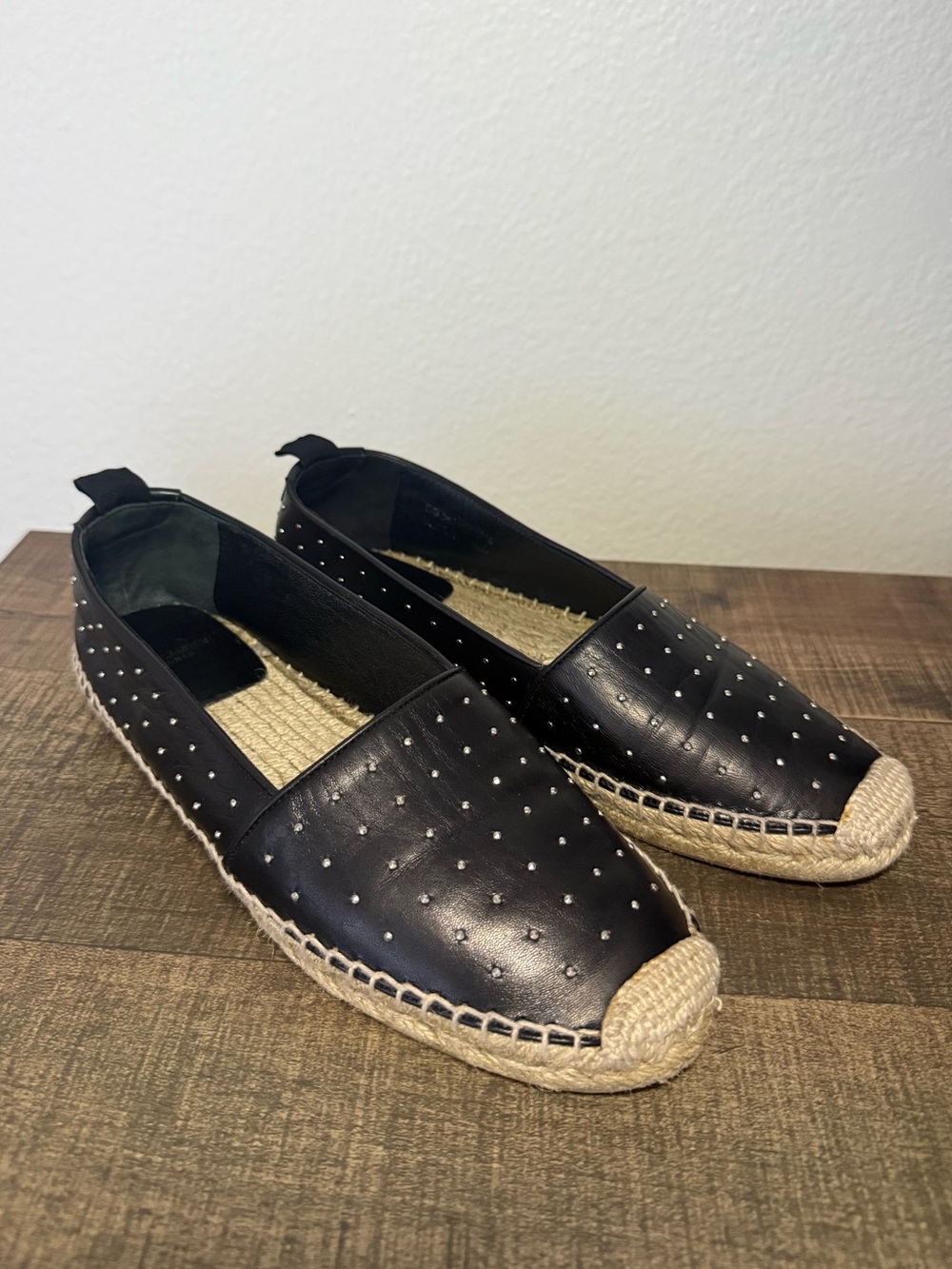 Saint Laurent Paris Black Studded Leather Espadrilles EU 37.5